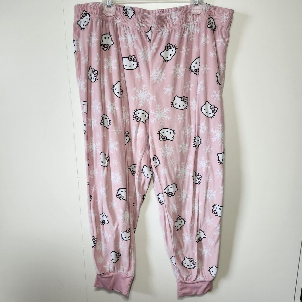Hello Kitty Pink Snowflake Fleece Pajama Jogger Pants 2XL Sanrio Cozy Lounge